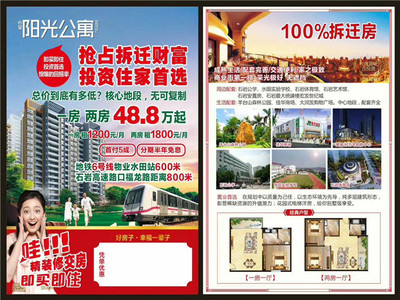 石岩水田【阳光公寓】100%拆迁，43.8万/套起，地铁6号线水田站600米